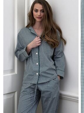 NWT | Marigot Clifton Long Pajama Set In Green Gingham | Size Small
